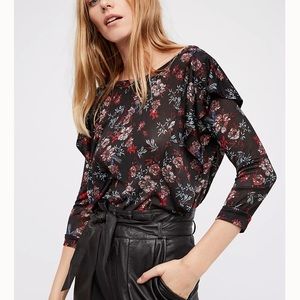Free People Dock Street Black Floral Comb Sheer Blouse Size S NWT Vintage Fairy